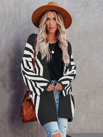 Loose Rhombus Stripes Cardigan Tops