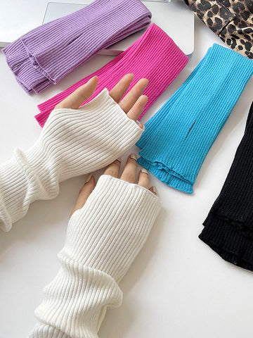 Hollow Keep Warm Solid Color Gloves Accessories