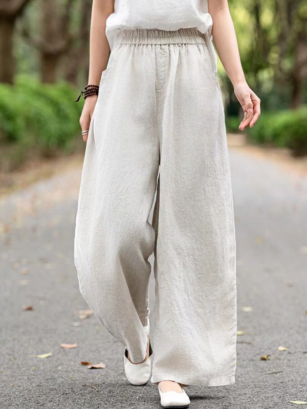 Elasticity Solid Color Loose Wide Leg Trousers Casual Pants Bottoms