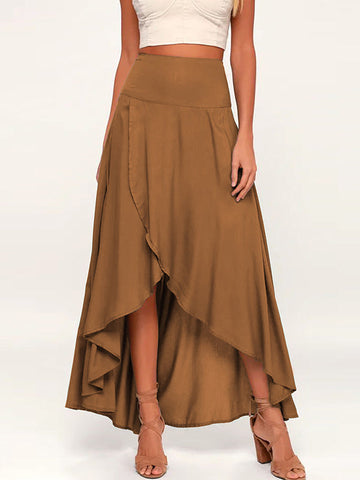 Simple  Asymmetric Split-Front Falbala Solid Color  Skirts Bottoms