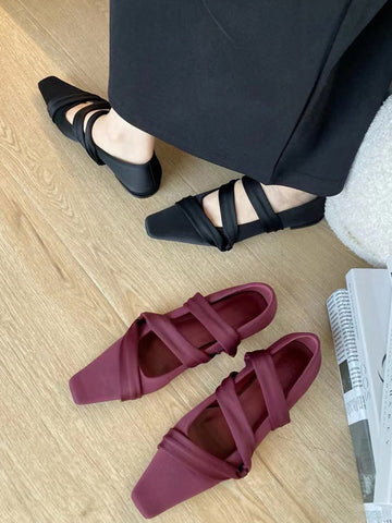 Solid Color Square-Toe Flat Shoes