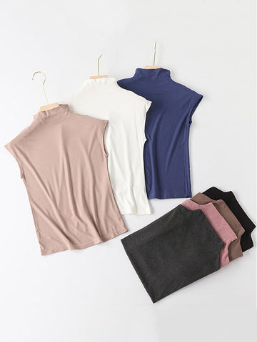 Simple Solid Color Sleeveless Casual High-Neck Vest