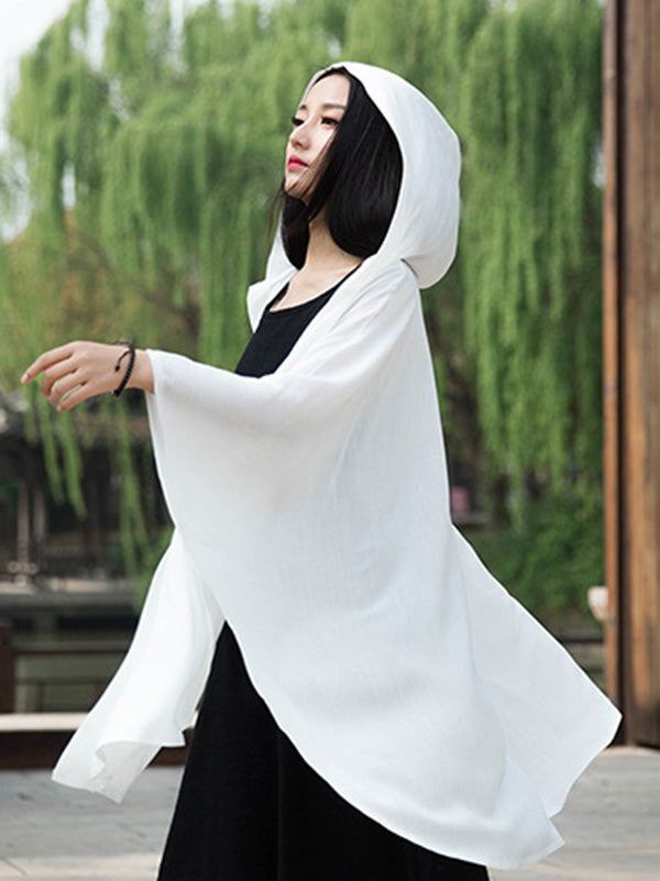 Simple Solid Loose Batwing Sleeve Hood Cape