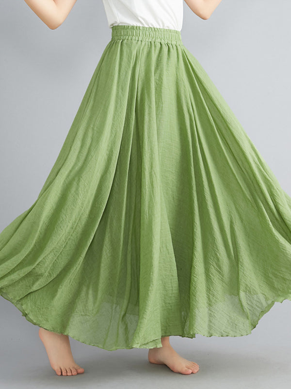 Elasticity Pleated Solid Color A-Line Loose Skirts