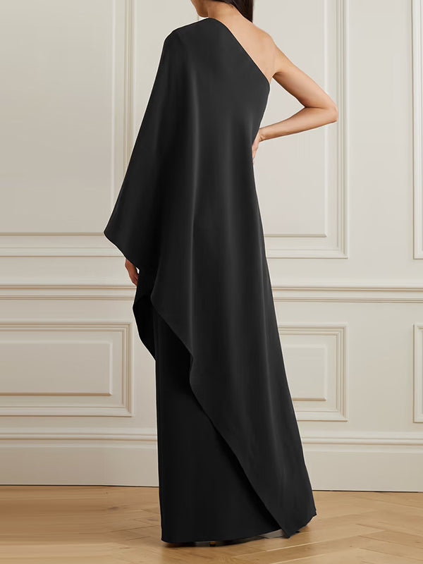 Simple Asymmetric Solid Color One-Shoulder Maxi Dresses