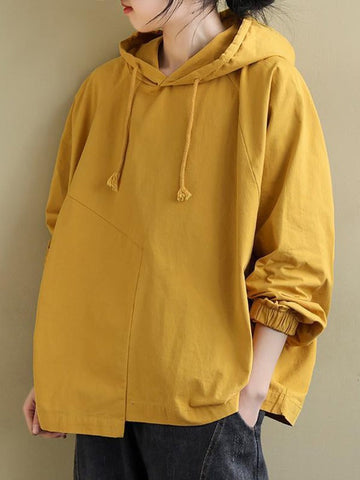 Artistic Retro Solid Color Split-Joint Hooded Long Sleeves Hoodies