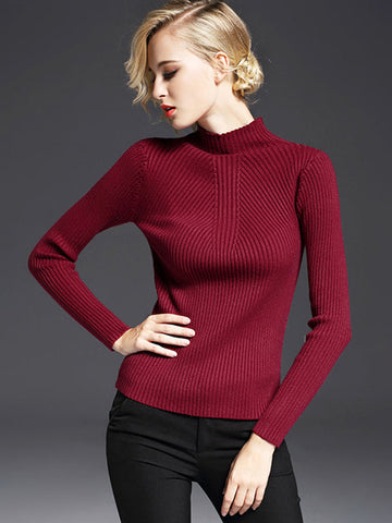 7 Colors Simple Knitting Solid Color High-Neck Sweater