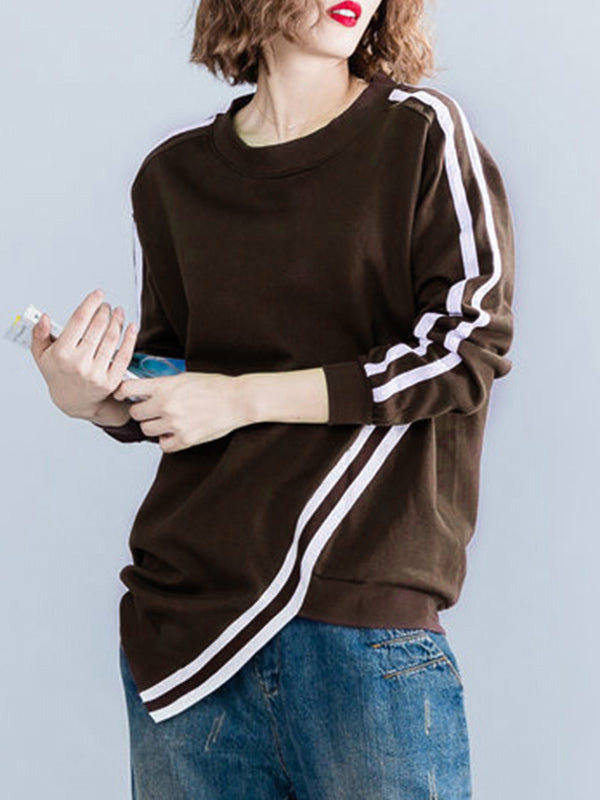 Striped Cropped Long Sleeves Round-neck Hoodies&Sweatshirt