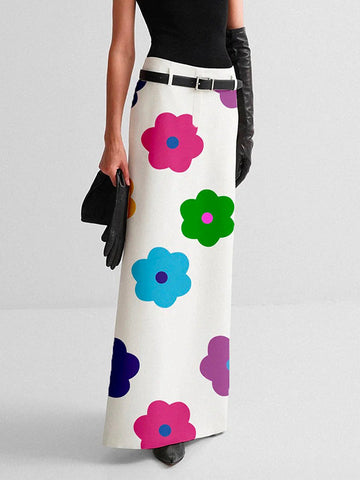 Floral Multi-Colored Printed Split-Back Skirts Bottoms