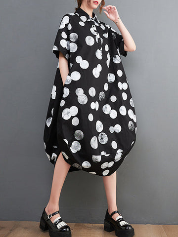 Polka-Dot Irregular clipping Loose Lapel Midi Dresses