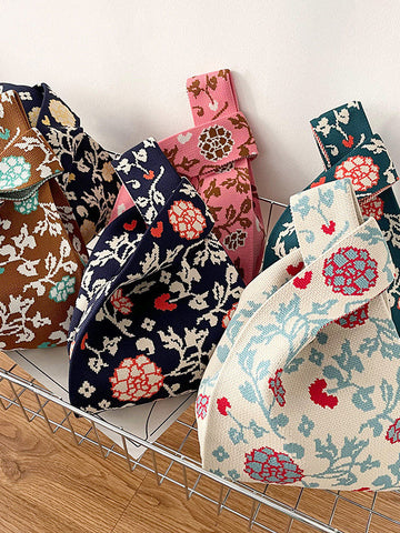 Floral Printed Woven Handbag Bags Accessories