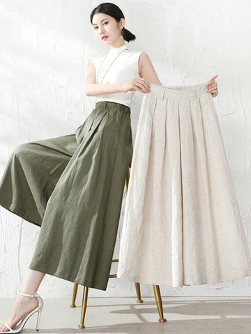 5 Colors Loose Solid Color Ramie Cotton Wide Leg Pants