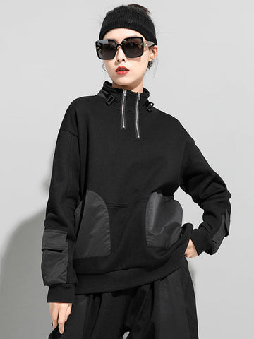 Urban Punk Stand Collar Split-Joint Zipper Sweatshirt