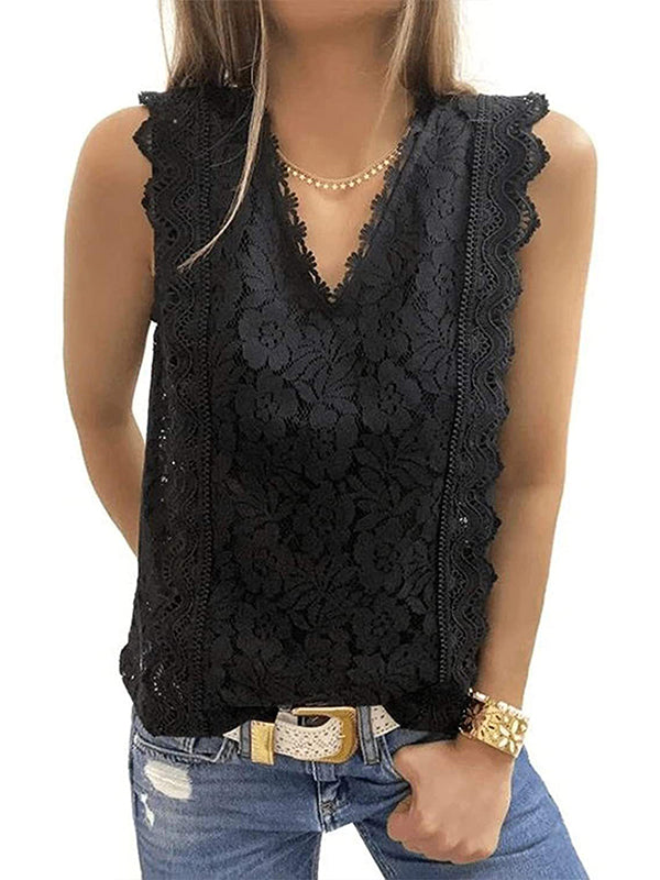 Original Lace Solid Color Loose Vest Top