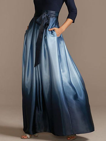 Gradient Pleated Pockets Split-Joint Tied Waist Loose Skirts Bottoms