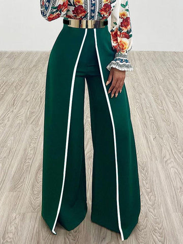 Urban High Waisted Wide Leg Contrast Color Casual Pants Bottoms