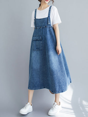 Original Solid Denim Strapless Dress