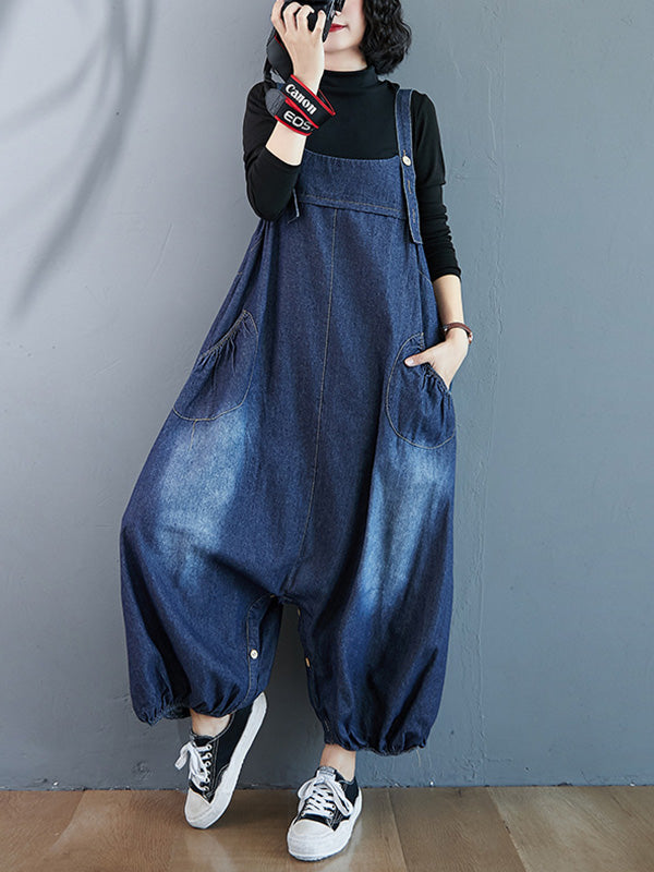 Simple Denim Buttoned Overalls&Dress