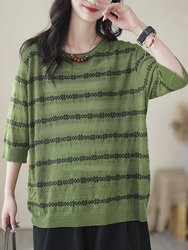 Printed Half Sleeves Loose Round-neck T-Shirts Tops