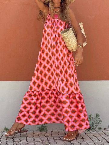 Loose Printed Spaghetti-Neck Maxi Dresses