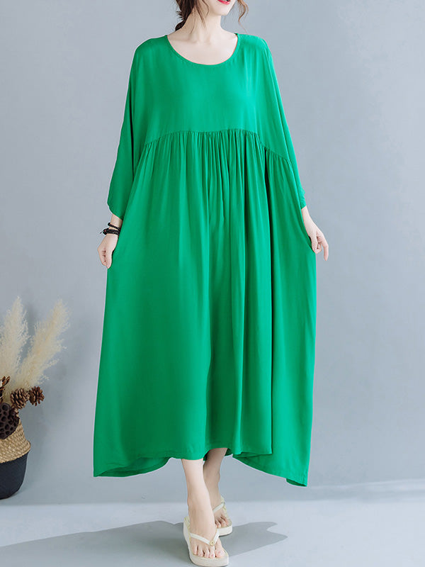 Simple Pleats Round-Neck Maxi Dress