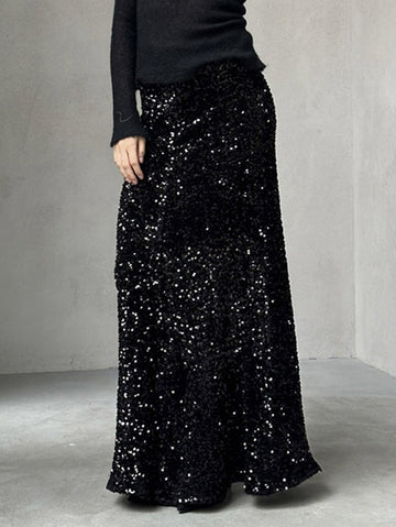 Sequined Split-Joint H-Line Loose Skirts