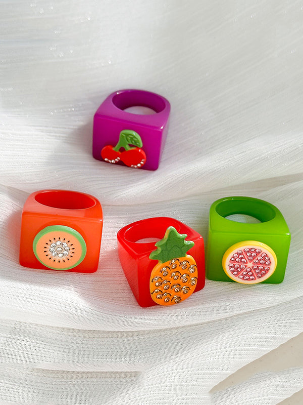 Fruit  Geometric Rhinestone Rings Accessories