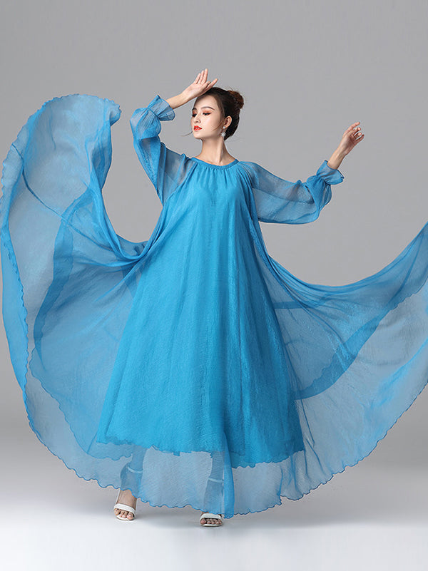 Artistic Retro Vintage Loose Solid Color Maxi Dress