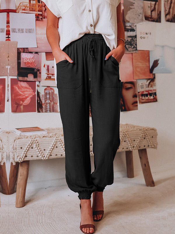 Casual Drawstring Solid Harem Pants