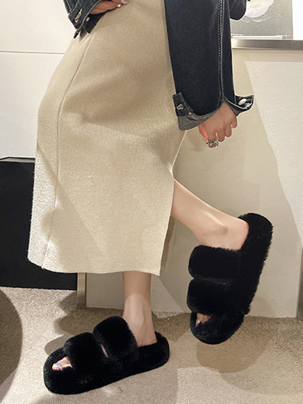 Open Toe Solid Color Split-Joint Platform Shoes Flat Shoes