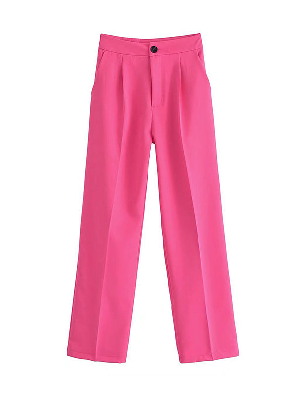 Pleated Split-Joint Loose Straight Leg Trousers Pants