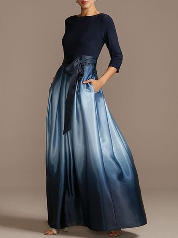 Gradient Pleated Pockets Split-Joint Tied Waist Loose Skirts Bottoms