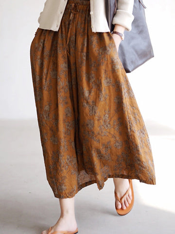 Vintage Loose Floral Printed A-Line Skirts Bottom