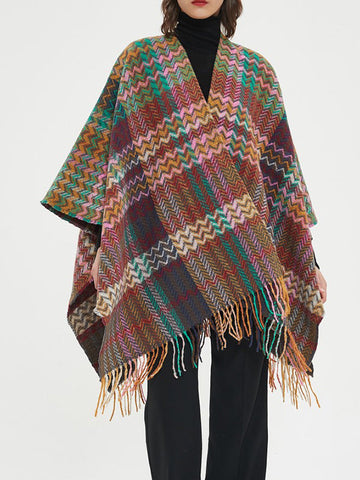 Keep Warm Split-Side Tasseled High-Low Long Sleeves Shawl&Scarf