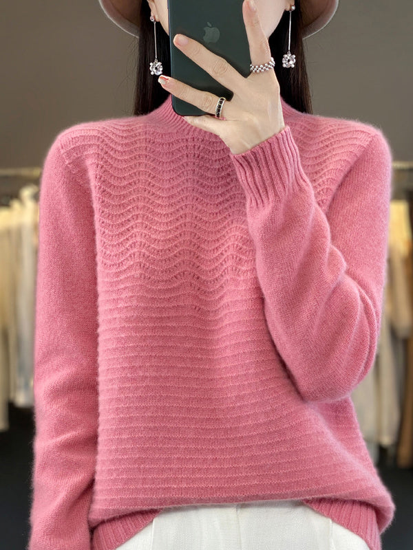 Solid Color Long Sleeves Loose Mock Neck Sweater Tops Pullovers