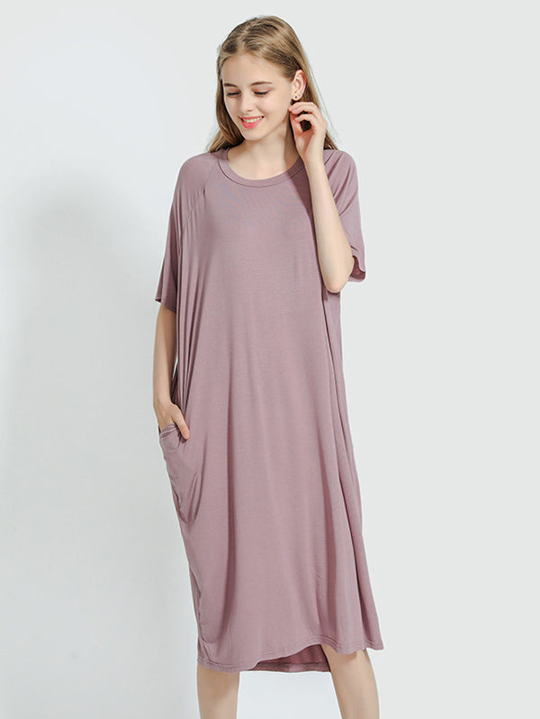 Comfortable Solid Short Sleeves Pajama Dress