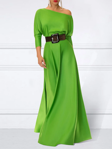 Loose Three-Quarter Sleeves Solid Color Off-The-Shoulder Maxi Dresses