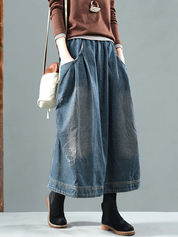 Split-joint Denim Skirt Bottom