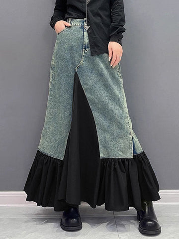 Asymmetric Buttoned Pleated Pockets Split-Joint A-Line Loose Skirts Bottoms