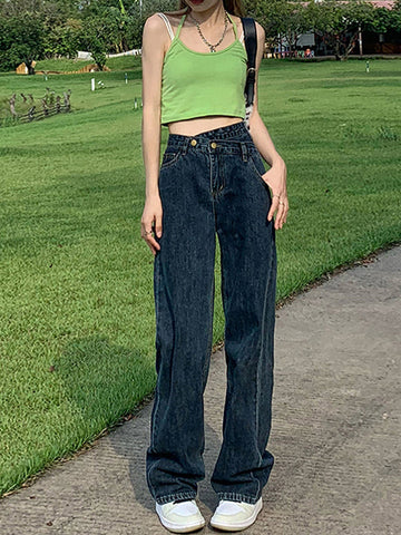 Casual High Waisted Split-Joint Jean Pants Bottoms