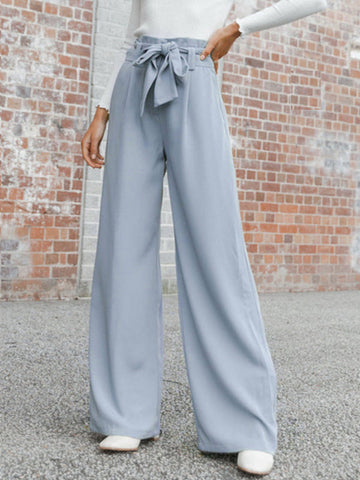 Simple Loose Wide Leg Solid Color Casual Pants Bottoms