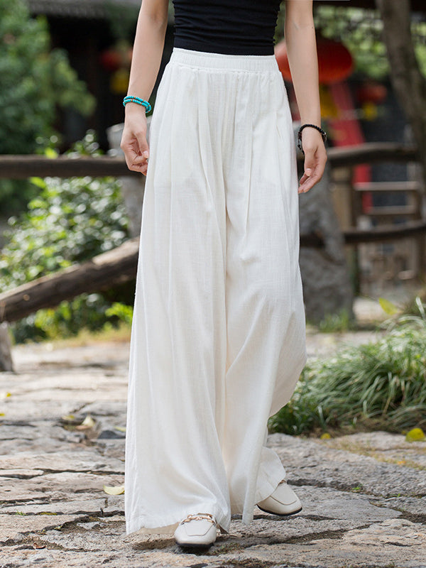 Casual Wide Leg Pleated Loose Solid Color Pants