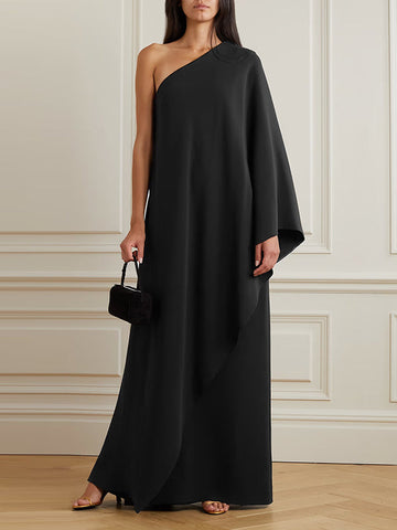 Simple Asymmetric Solid Color One-Shoulder Maxi Dresses