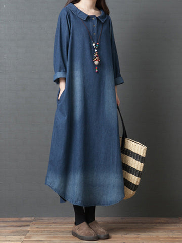 Loose Denim Shirt Maxi Dresses