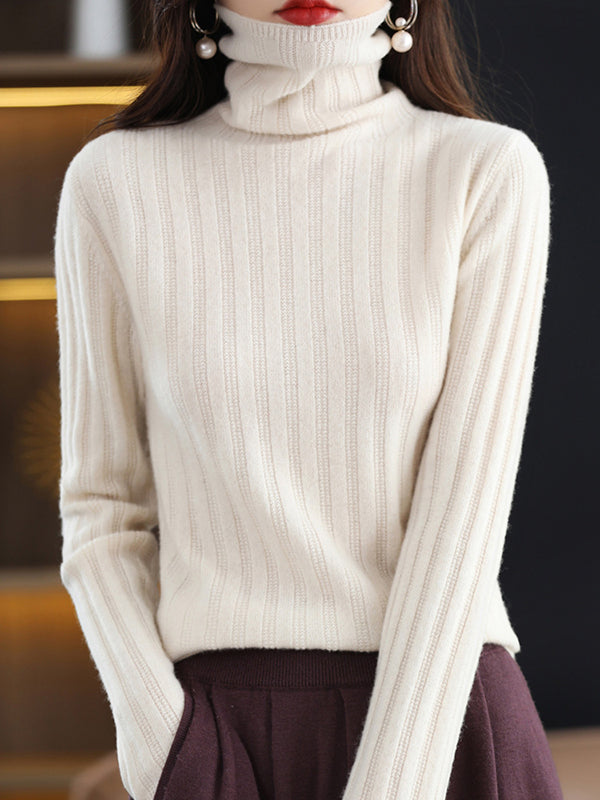 Keep Warm Solid Color Long Sleeves Skinny High Neck Sweater Tops Pullovers