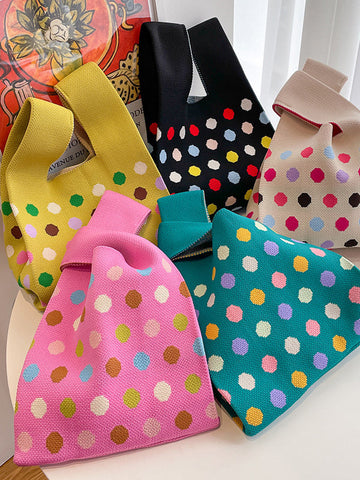 Multi-Colored Polka Dot Woven Handbag Bags