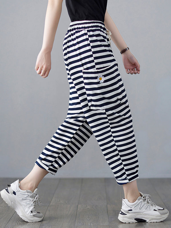 Loose Striped Drawstring Harem Sports Pants