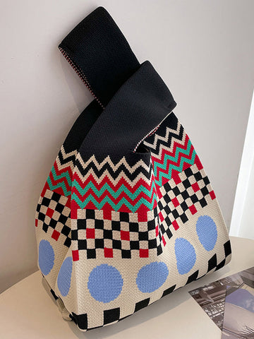 Checkerboard Striped Woven Handbag Bags