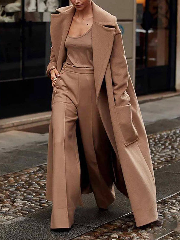 Loose Straight Leg High-Waisted Solid Color Split-Joint Pants Trousers