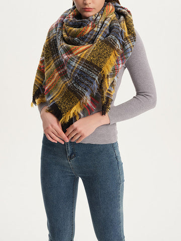 Fringed Keep Warm Plaid Triangle Shawl&Scarf